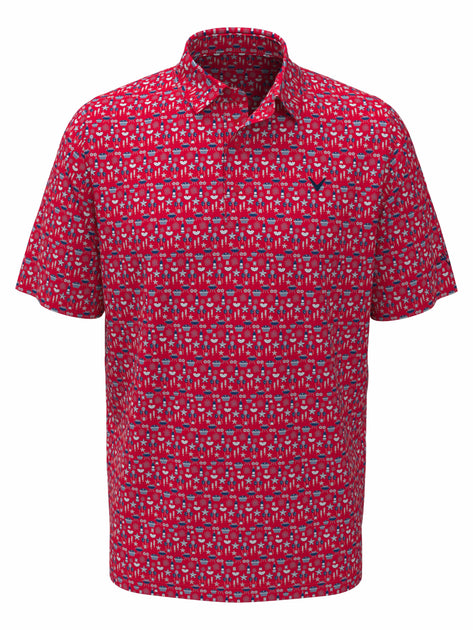 Golf Polo Red Bandana Polo Men's Pineapple Skull Polo In Red Men's