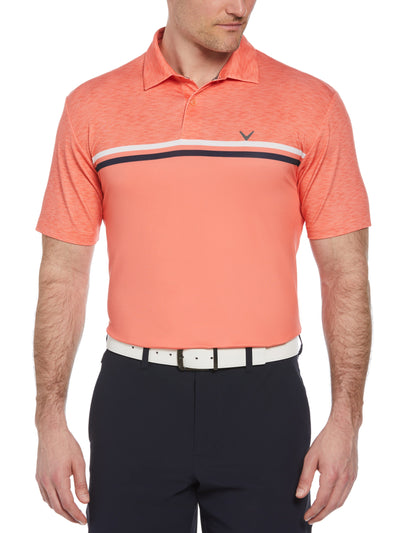 Mens Color Block Pattern Golf Polo-Polos-Living Coral-S-Callaway