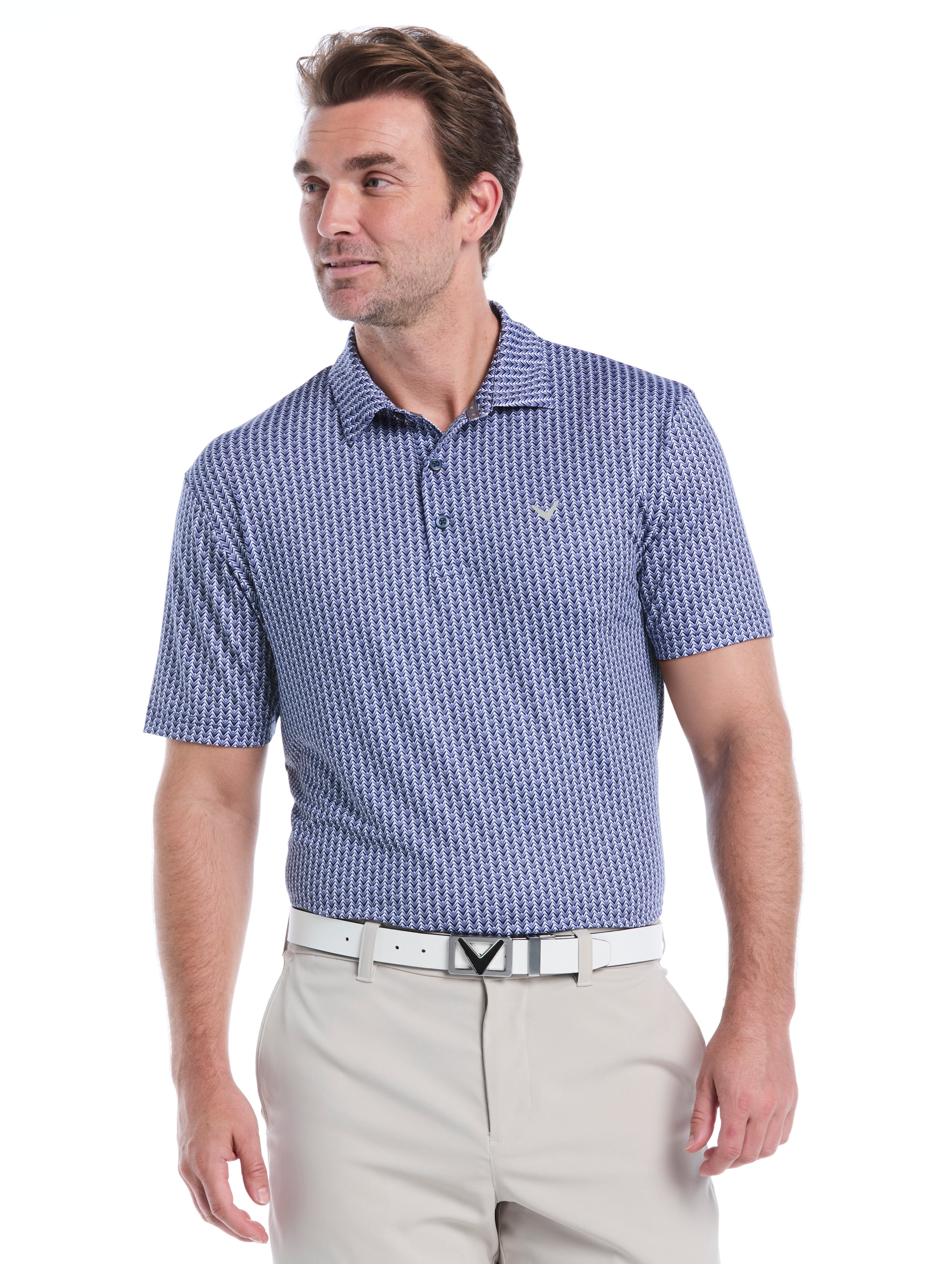 Mens-Herringbone-Print-Polo-