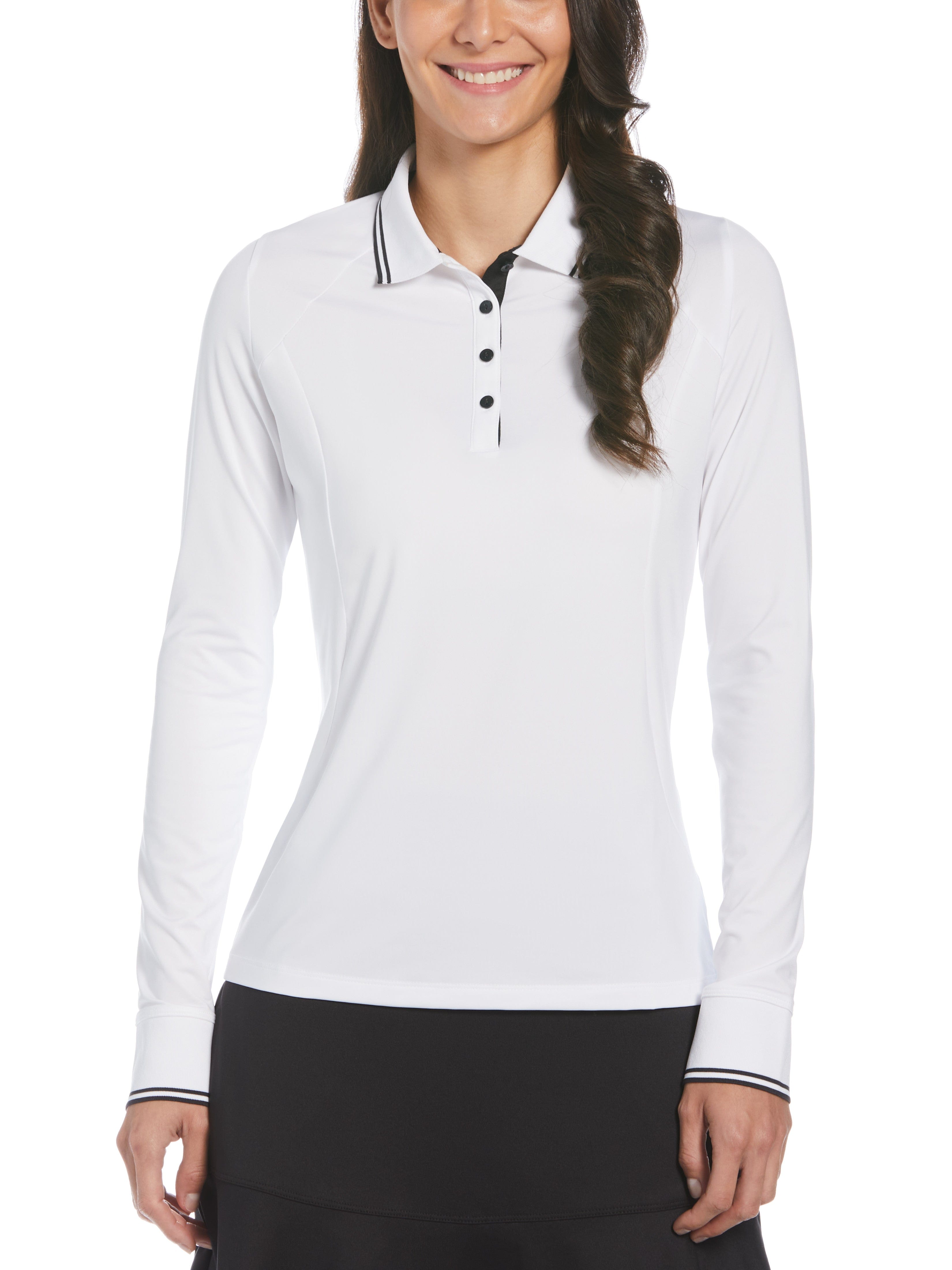 Womens Solid Long Sleeve Golf Polo with Ribbing Callaway Apparel Womens Solid Long Sleeve Golf Polo with Ribbing Callaway Apparel