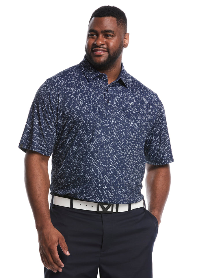 Big & Tall Chevron Print Golf Polo (Bright White/Peacoat) 