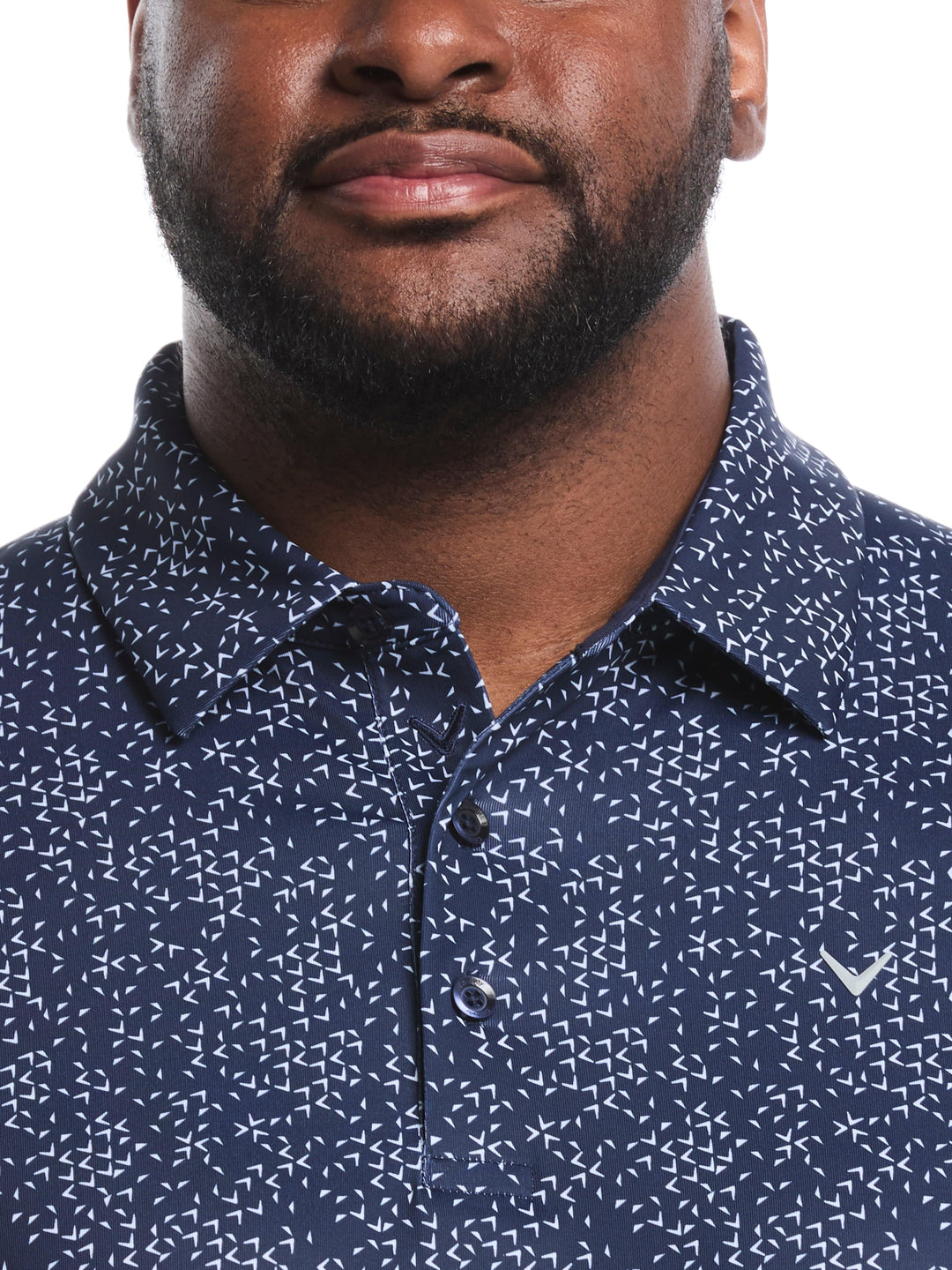 Big & Tall Chevron Print Golf Polo (Bright White/Peacoat) 