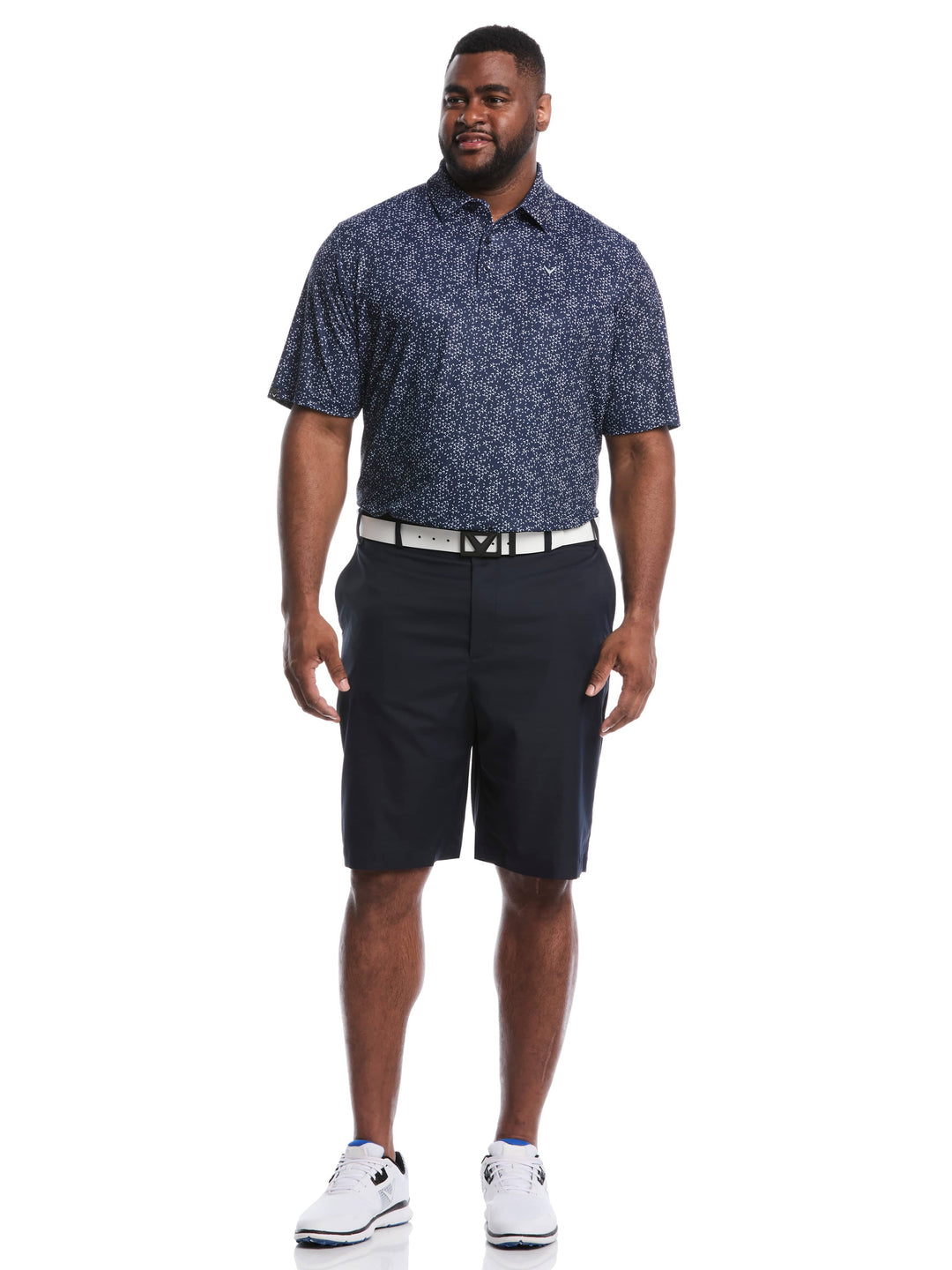 Big & Tall Chevron Print Golf Polo (Bright White/Peacoat) 