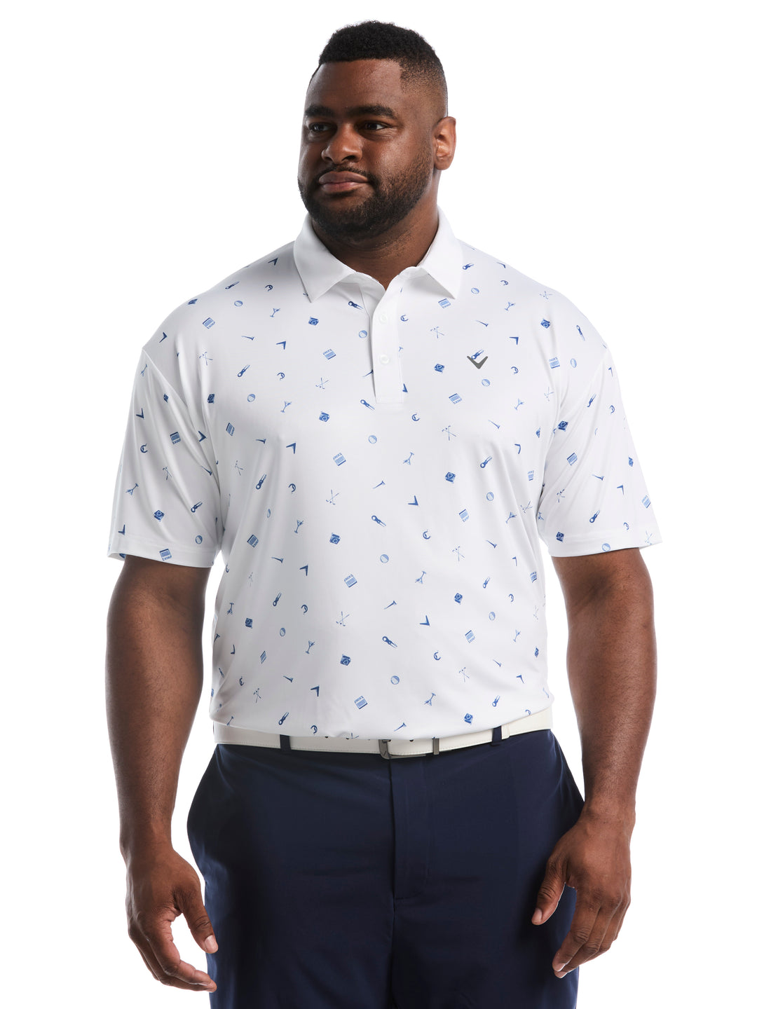 Big & Tall Clubhouse Essentials Print Polo-Polos-Bright White-1X-Callaway