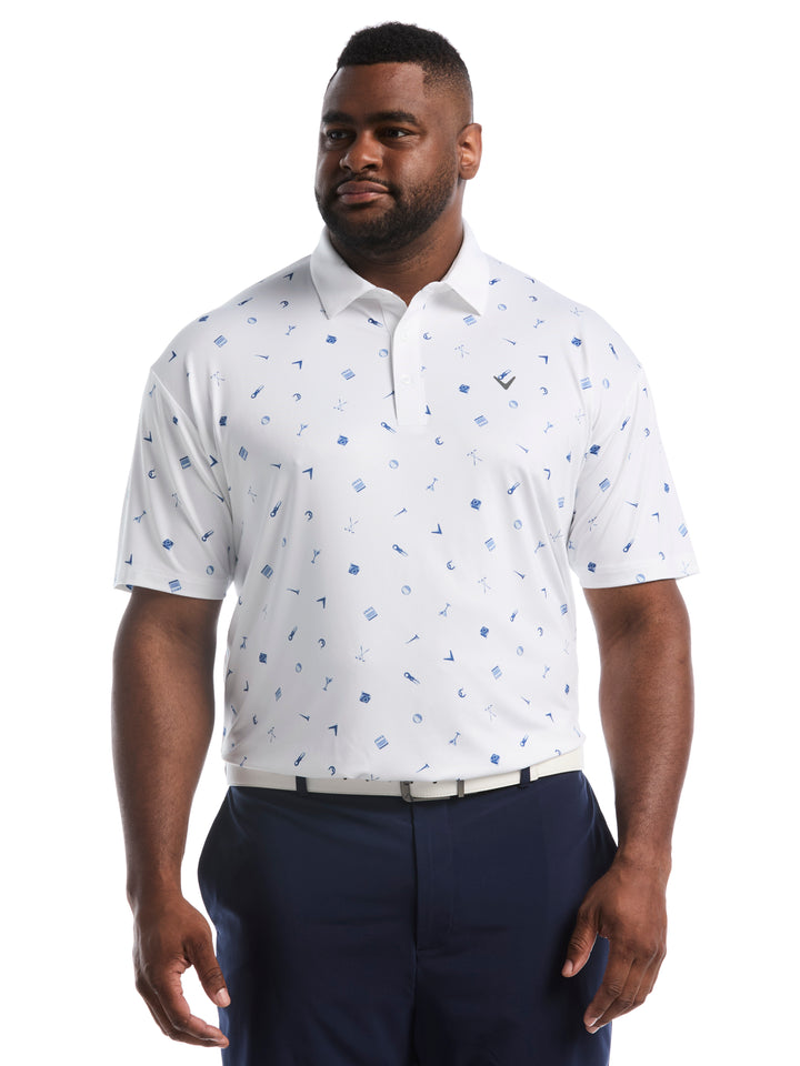 Big & Tall Clubhouse Essentials Print Polo-Polos-Bright White-1X-Callaway