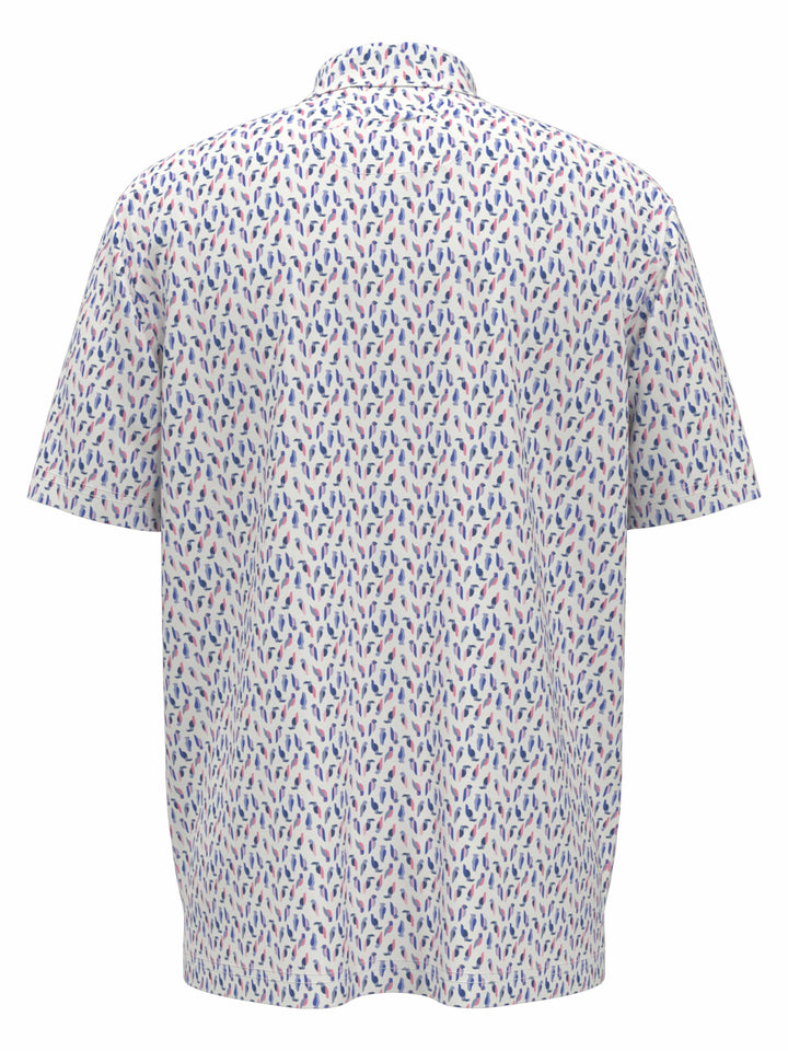 Big & Tall Day All Over Birdie Print Polo (Bright Whit/Regatta) 