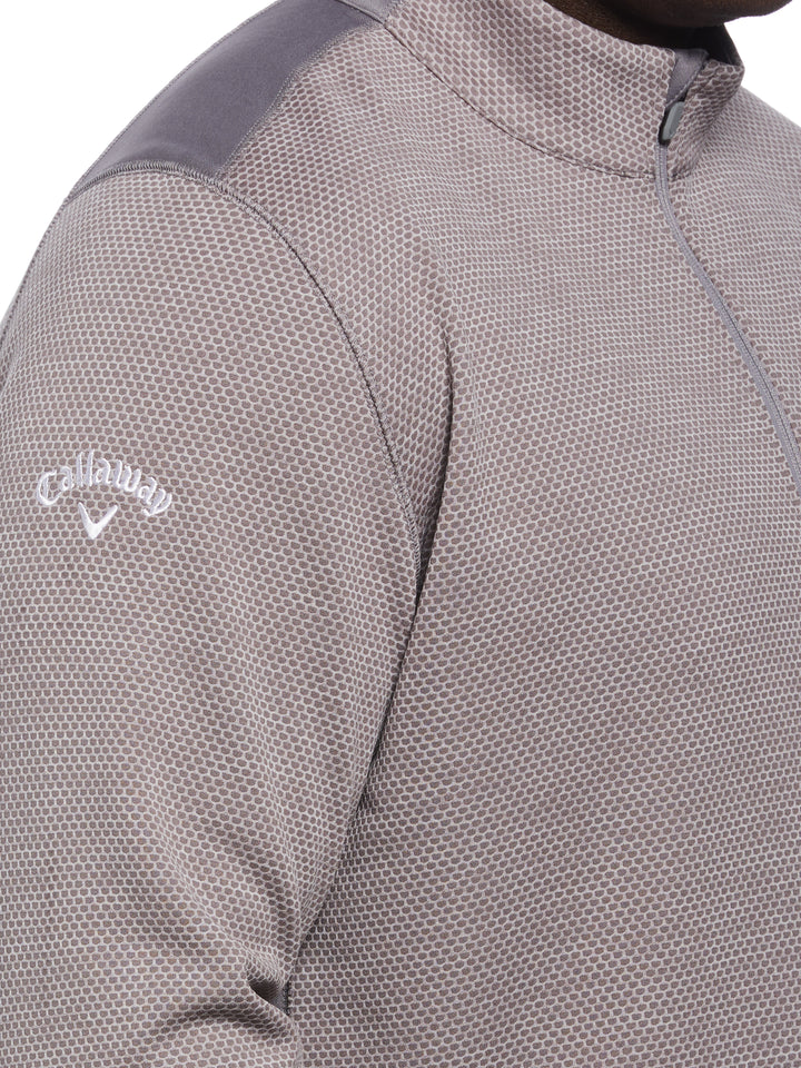 Big & Tall Eco Textured Hexagon Print Midweight Half Zip Golf Shirt (Medium Grey Htr) 