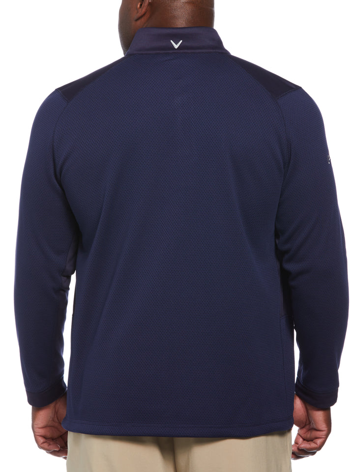 Big & Tall Eco Textured Hexagon Print Midweight Half Zip Golf Shirt (Peacoat) 