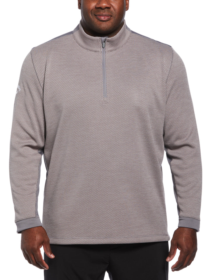 Big & Tall Eco Textured Hexagon Print Midweight Half Zip Golf Shirt (Medium Grey Htr) 