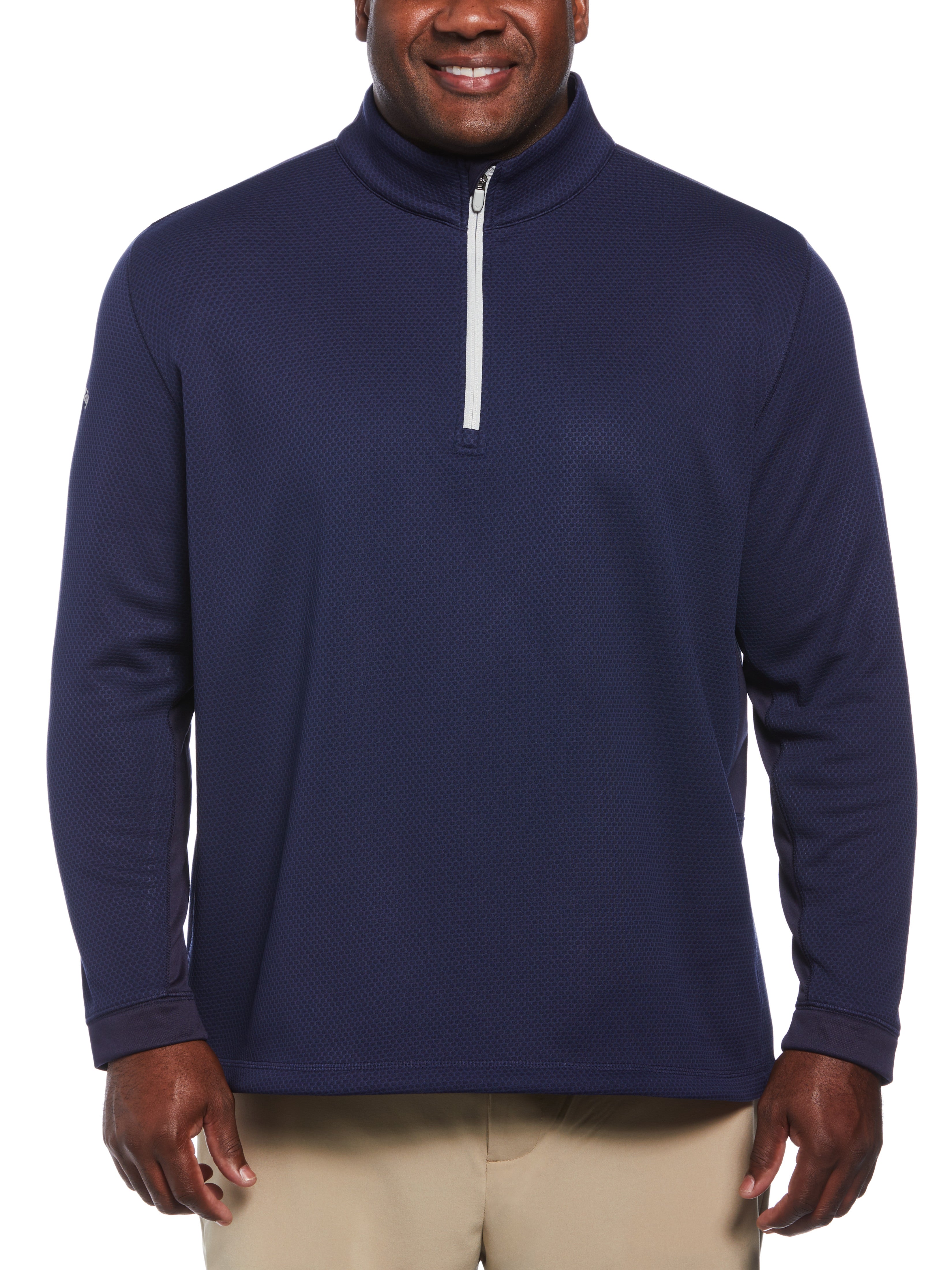 Big & Tall Eco Textured Hexagon Print Midweight Half Zip Golf