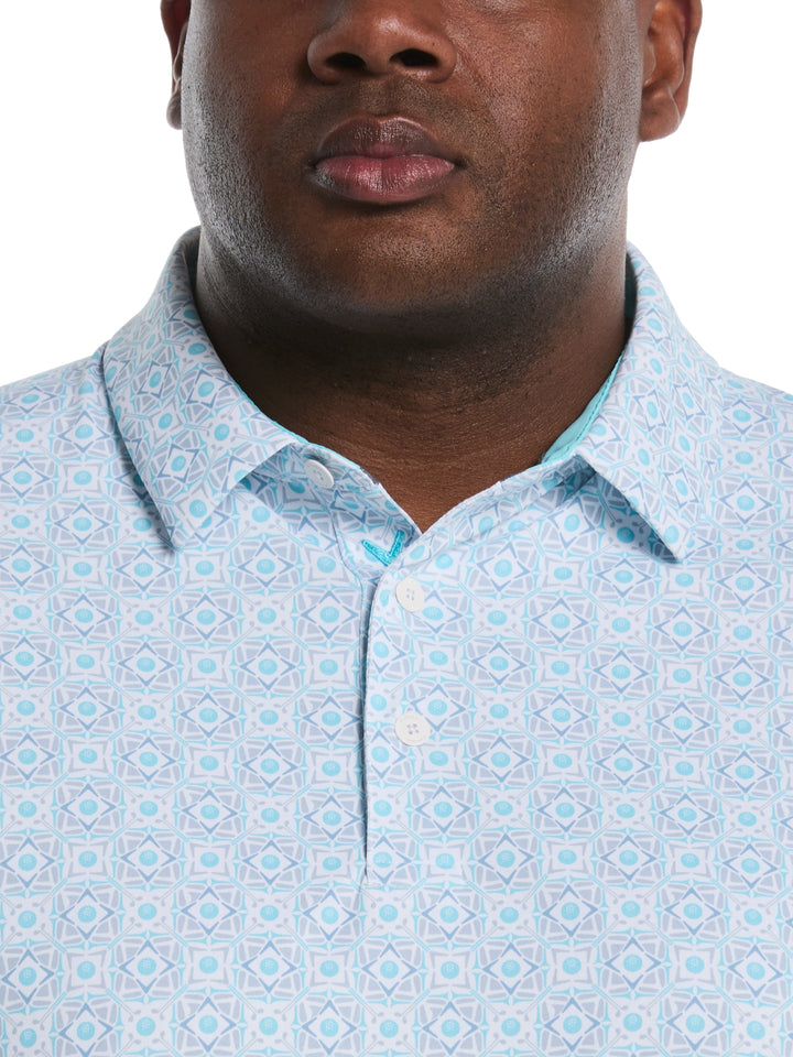 Big & Tall Golf Foulard Print Golf Polo (Blue Radiance) 