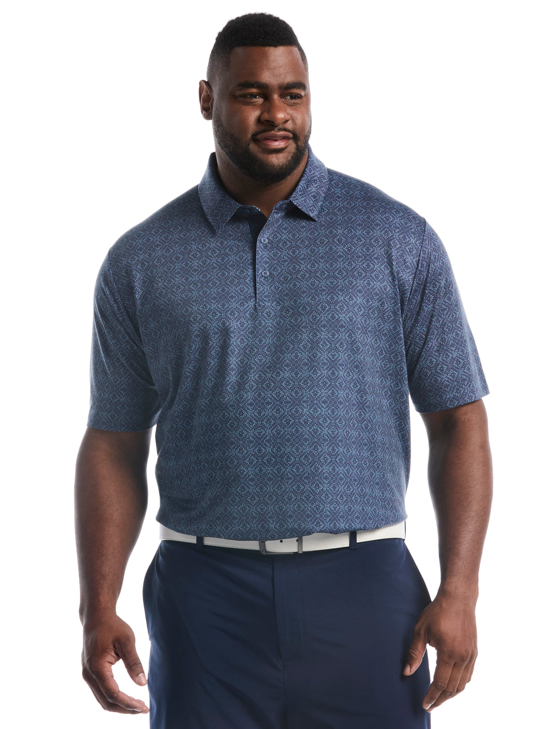 Big & Tall Fractal Chevron Print Polo-Polos-Navy-1X-Callaway