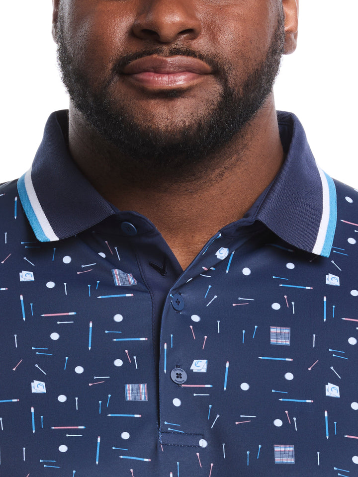 Big & Tall Golf Collection Print Golf Polo (Peacoat) 