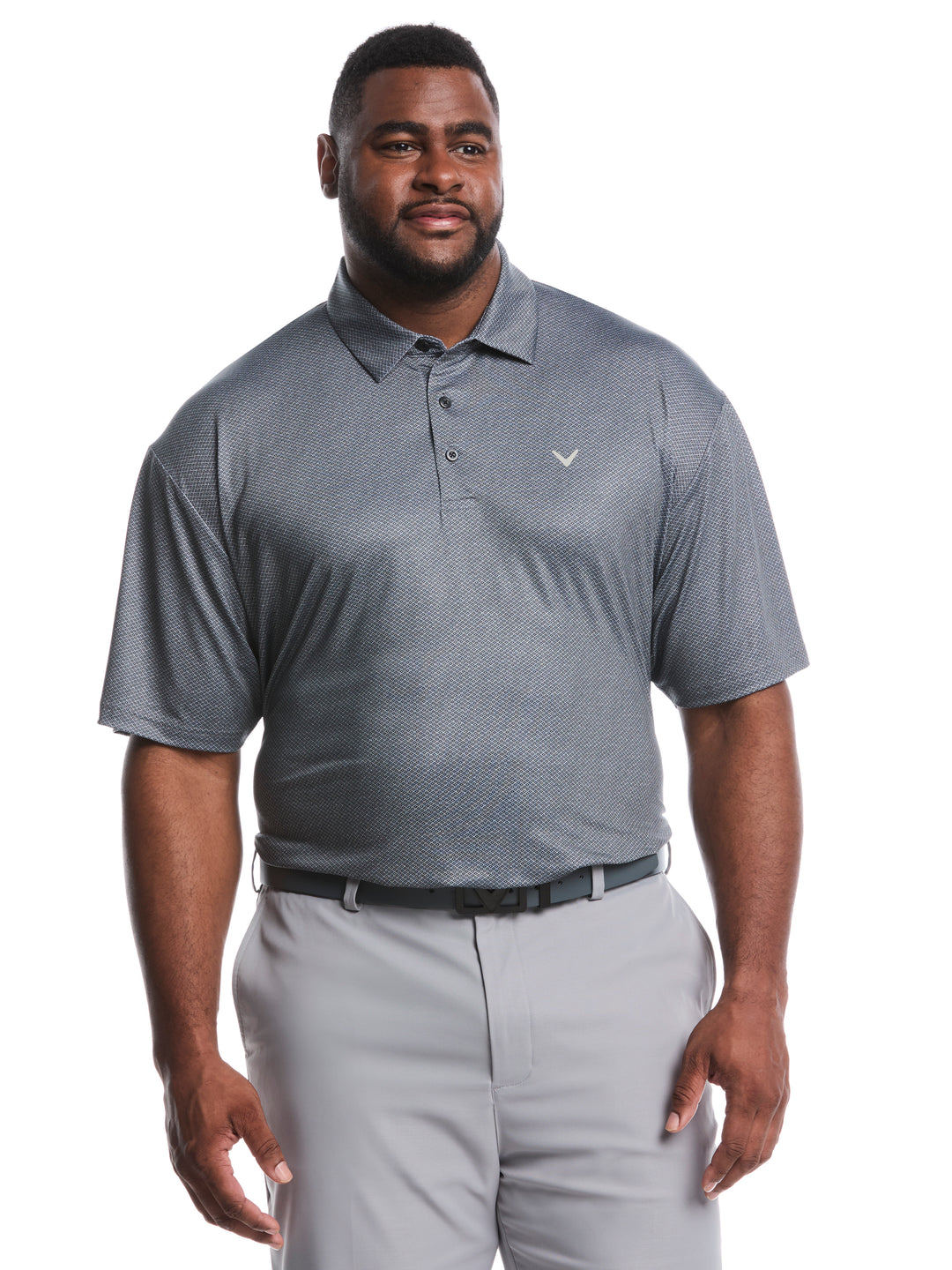 Big & Tall Heather Geo Print Golf Polo (Caviar) 