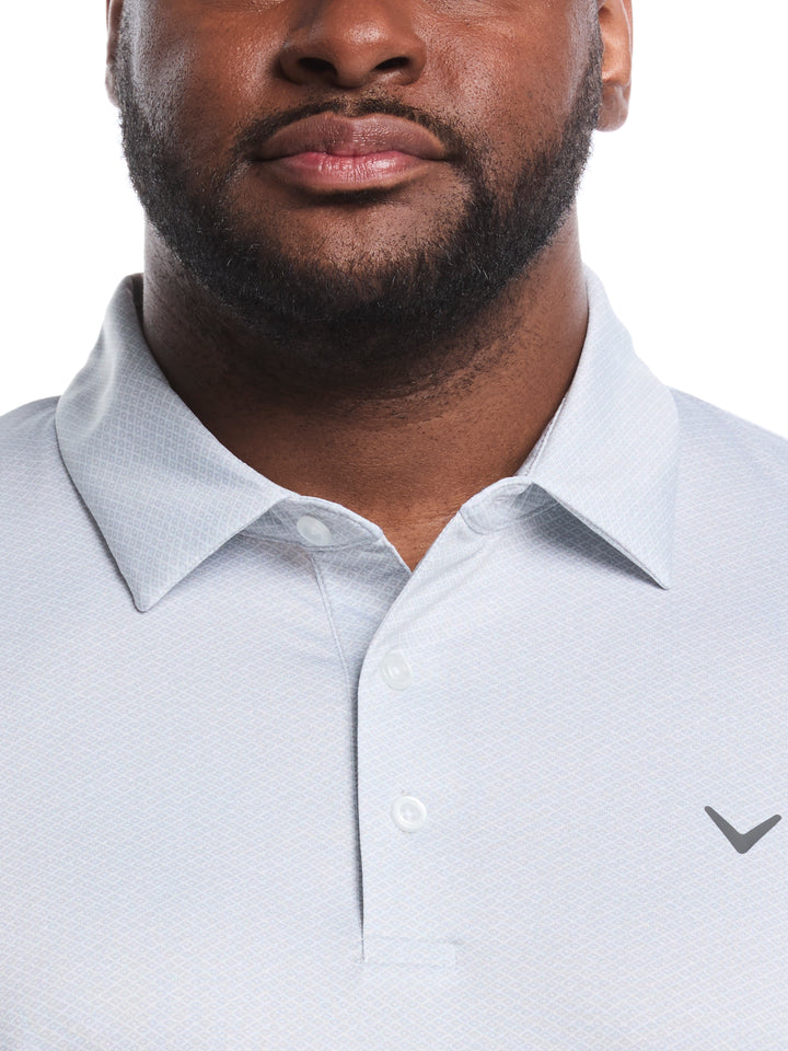 Big & Tall Heather Geo Print Golf Polo (Bright White) 