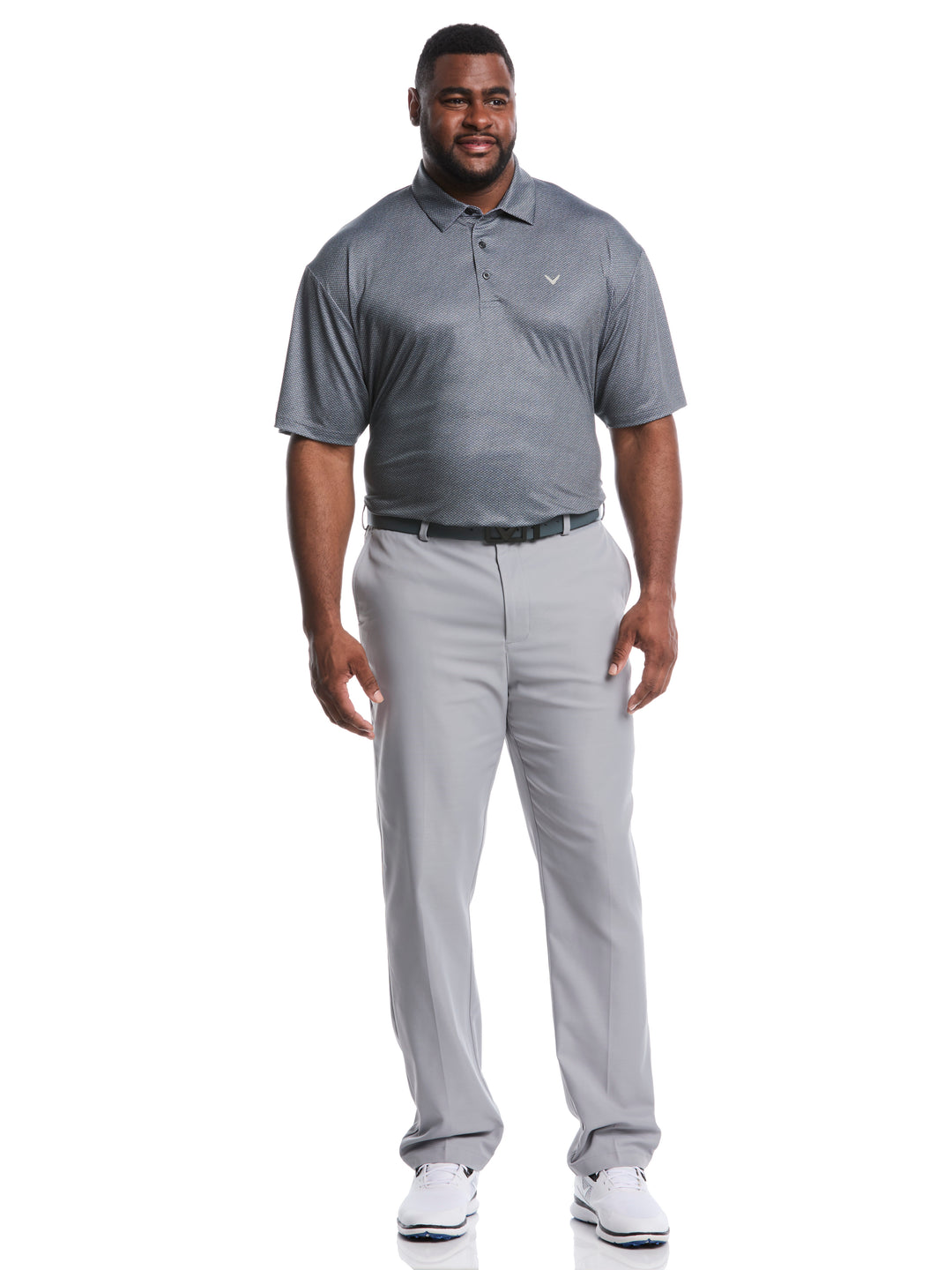 Big & Tall Heather Geo Print Golf Polo (Caviar) 