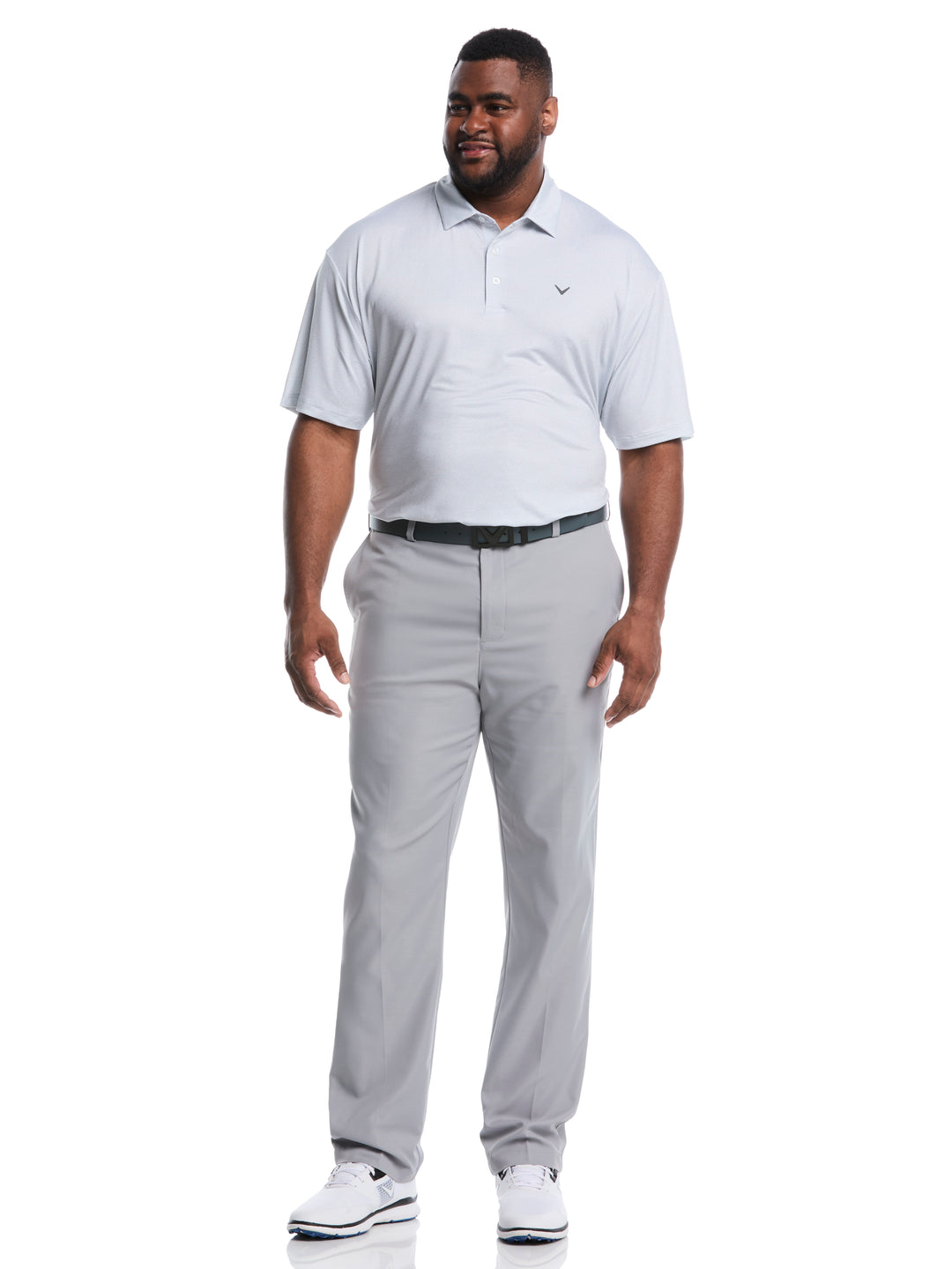 Big & Tall Heather Geo Print Golf Polo (Bright White) 