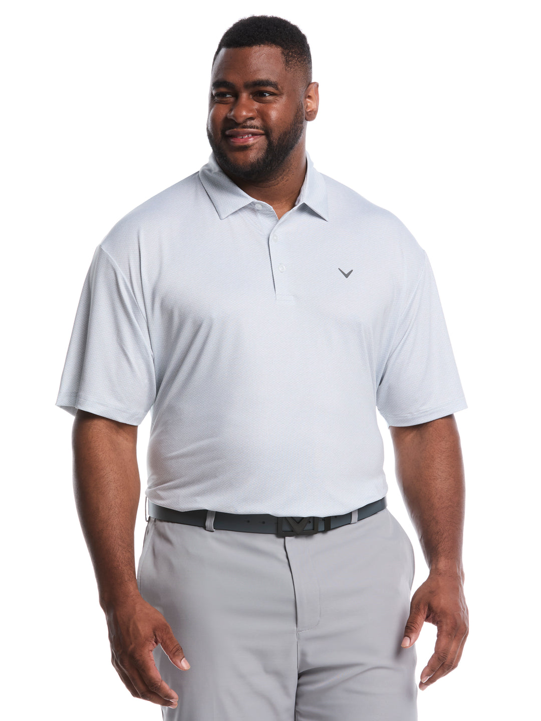Big & Tall Heather Geo Print Golf Polo (Bright White) 