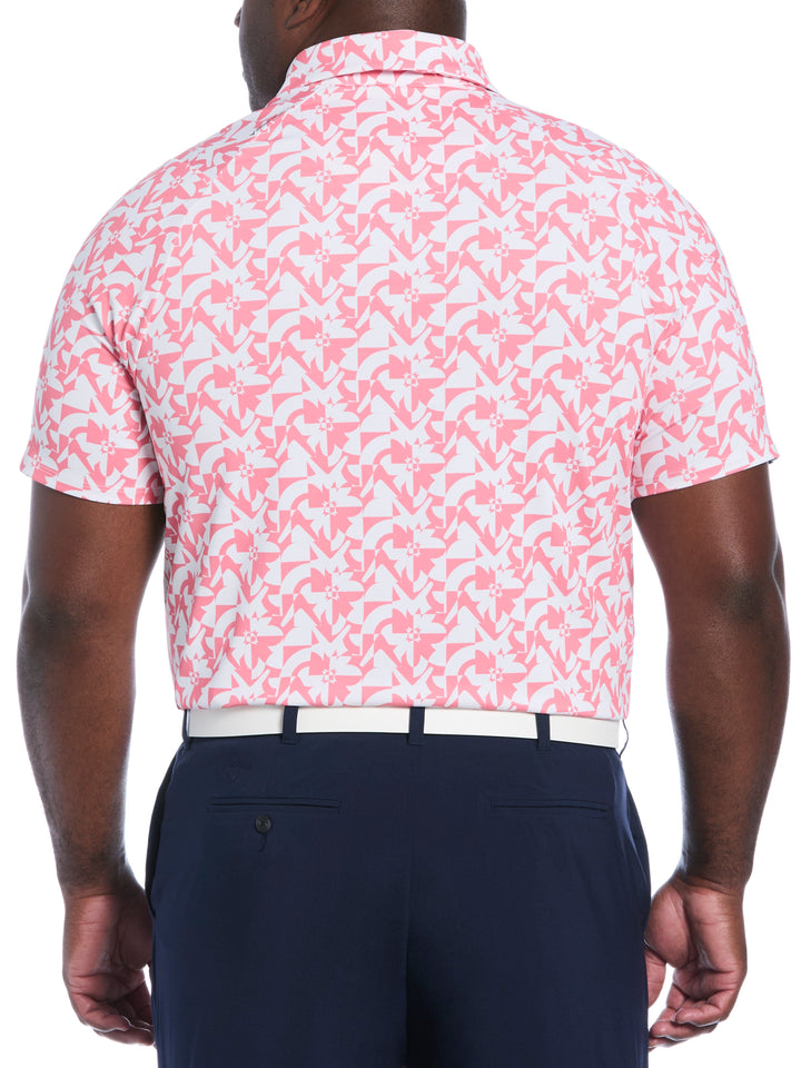 Big & Tall Layered Floral Print Polo (Strawberry Pink) 