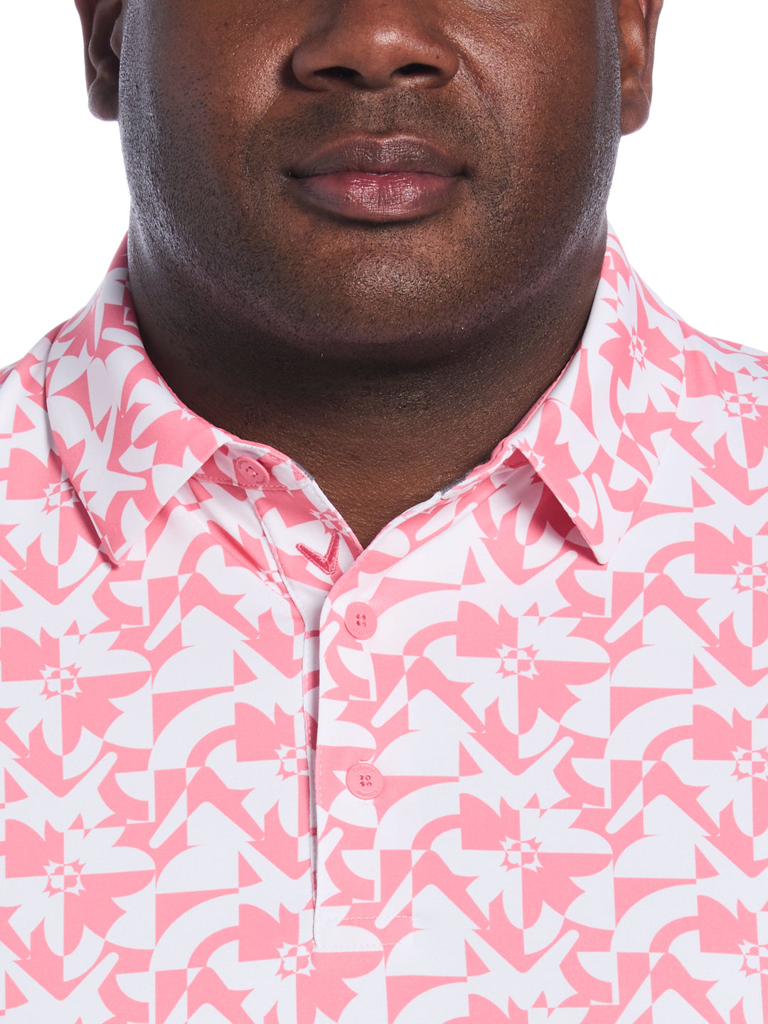 Big & Tall Layered Floral Print Polo (Strawberry Pink) 