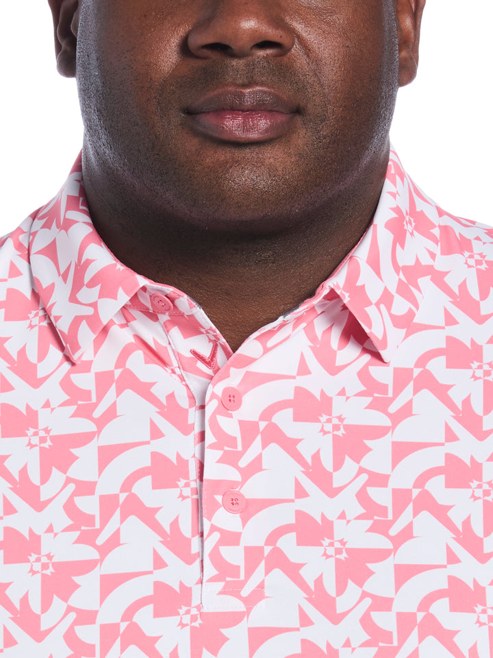 Big & Tall Layered Floral Print Polo (Strawberry Pink) 