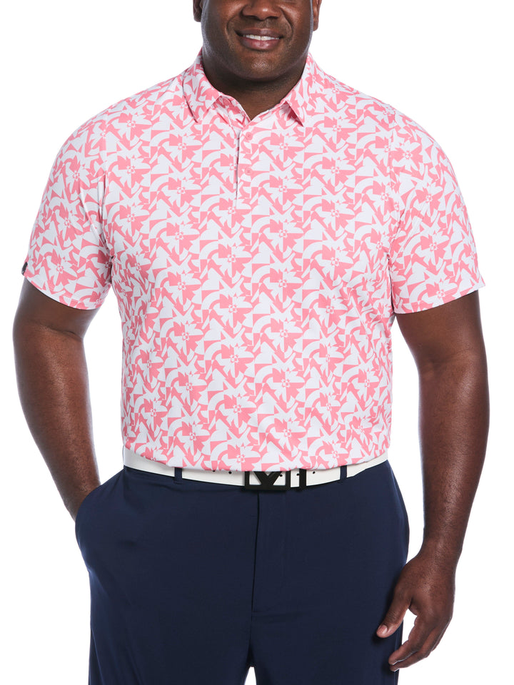 Big & Tall Layered Floral Print Polo (Strawberry Pink) 