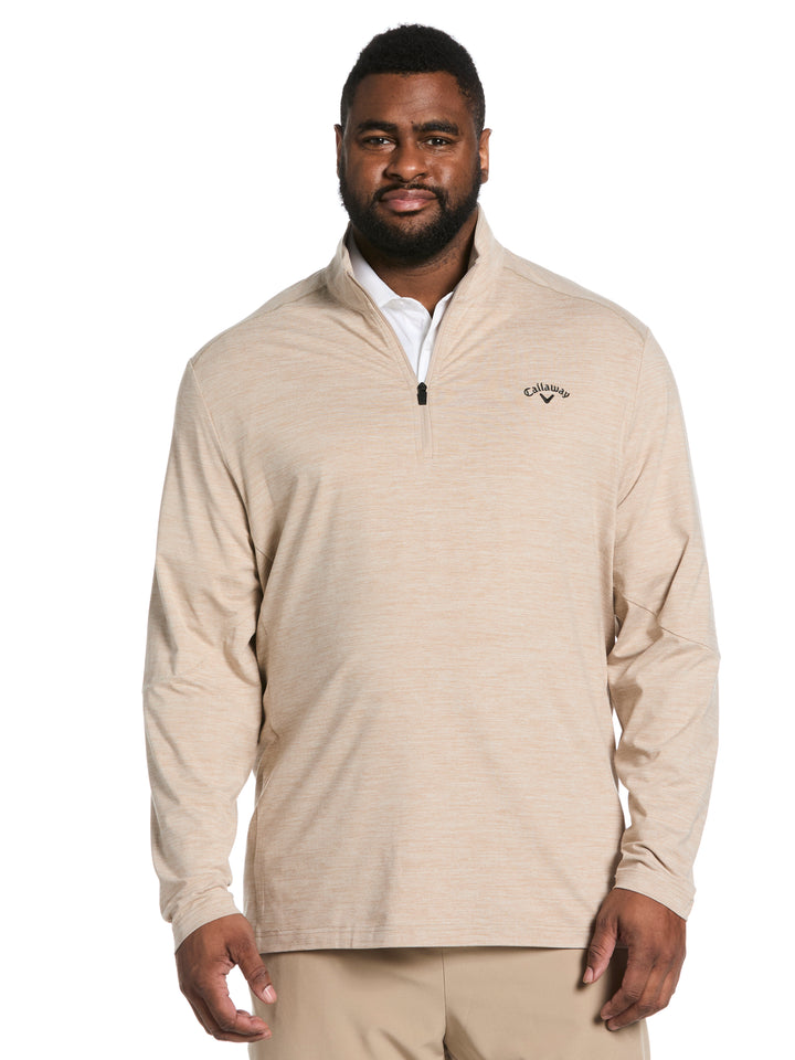 Big & Tall Lightweight Quarter Zip Golf Pullover-Pullovers-Khaki Heather-1X-Callaway