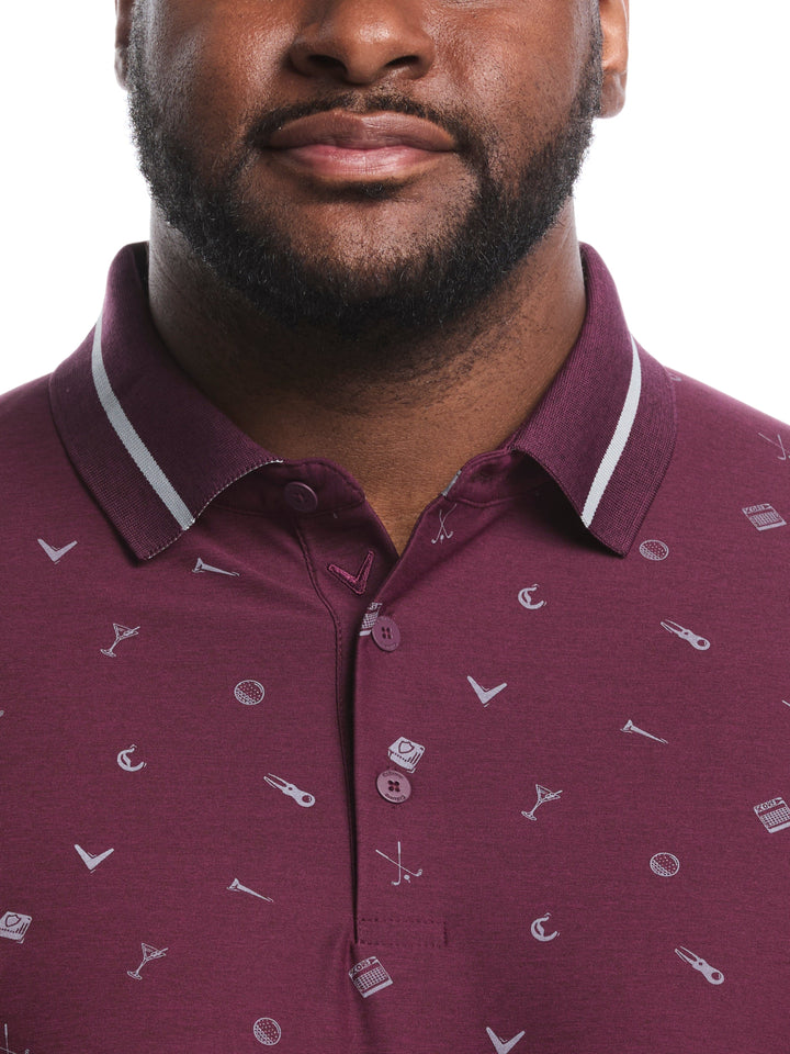 Big & Tall Memento Print Golf Polo (Dk Grape Wine Htr) 