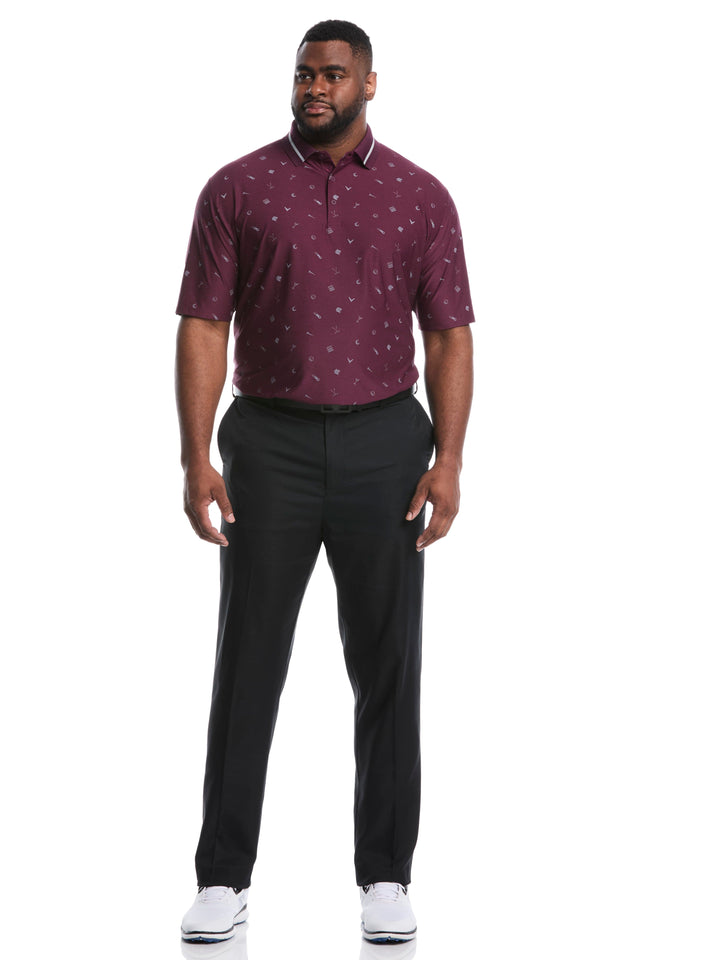 Big & Tall Memento Print Golf Polo (Dk Grape Wine Htr) 
