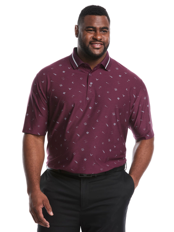 Big & Tall Memento Print Golf Polo (Dk Grape Wine Htr) 