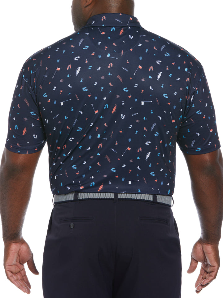 Big & Tall Short Sleeve All Over Tee Time Print Polo-Polos-Callaway