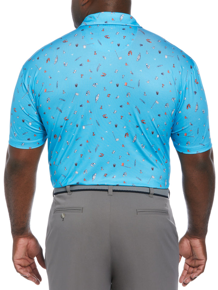 Big & Tall Short Sleeve All Over Tee Time Print Polo-Polos-Callaway