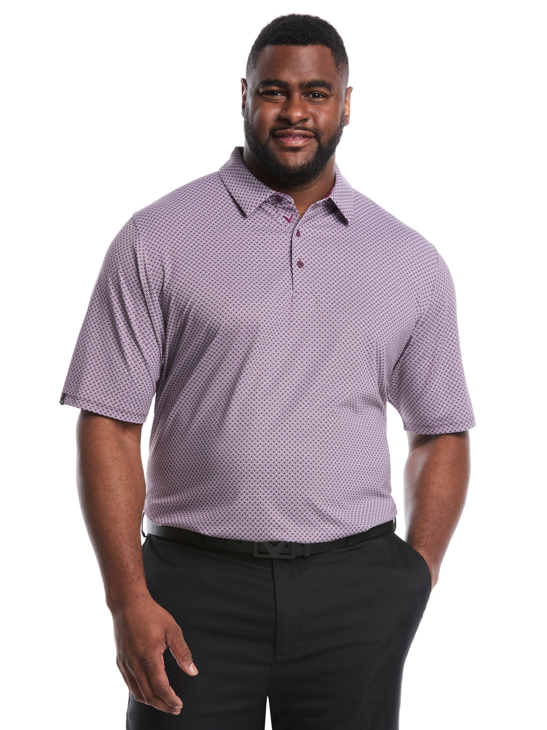 Big & Tall Textured Chevron Print Golf Polo (Grape Wine) 