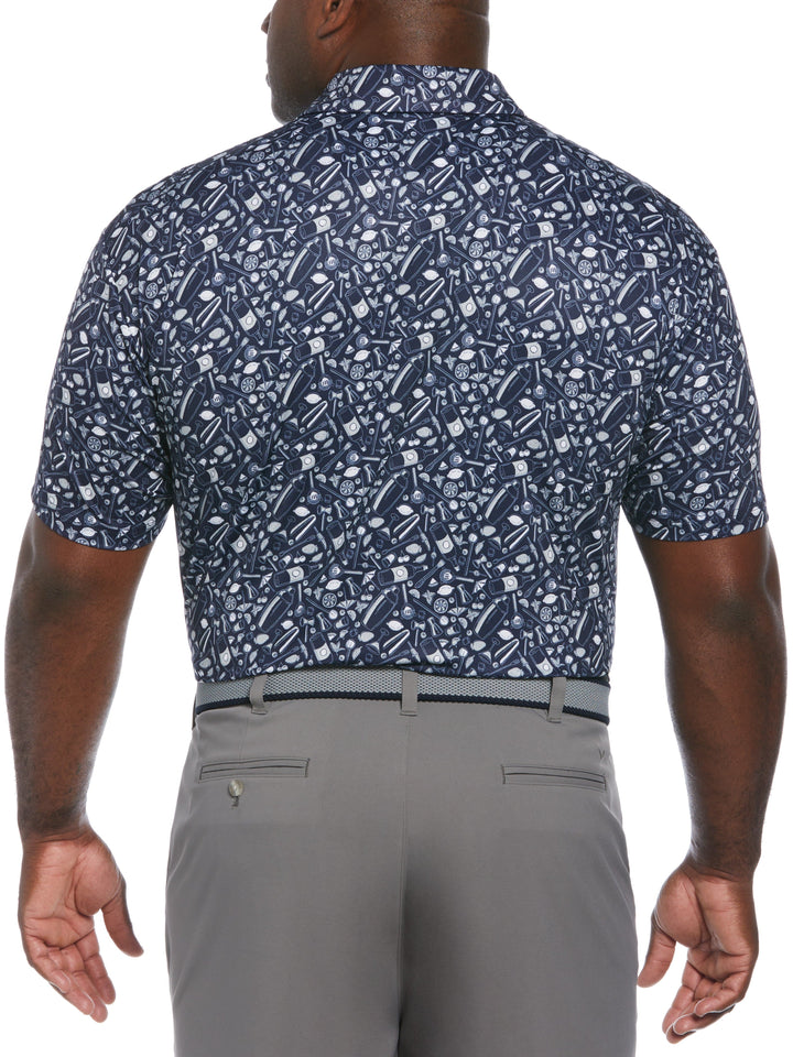 Big & Tall Short Sleeve All Over Tee Time Print Polo-Polos-Callaway