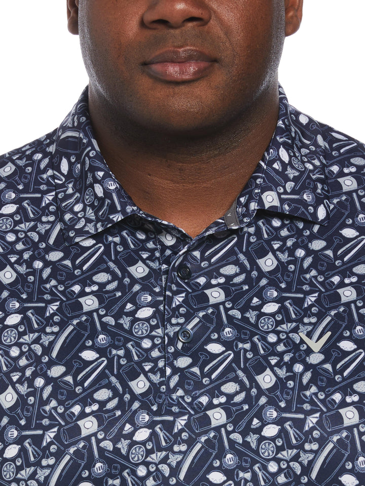Big & Tall Short Sleeve All Over Tee Time Print Polo-Polos-Callaway