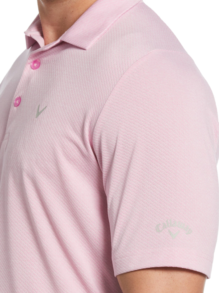 Short Sleeve All Over Tee Time Print Polo (Pink Sunset Htr) 