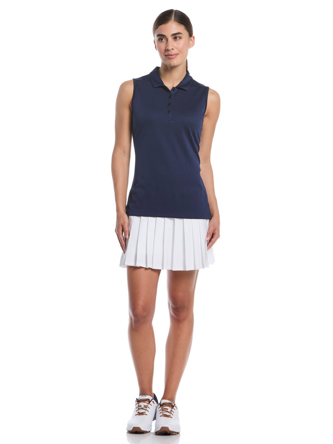 Womens 16" High Waist Pleated Solid Golf Skort