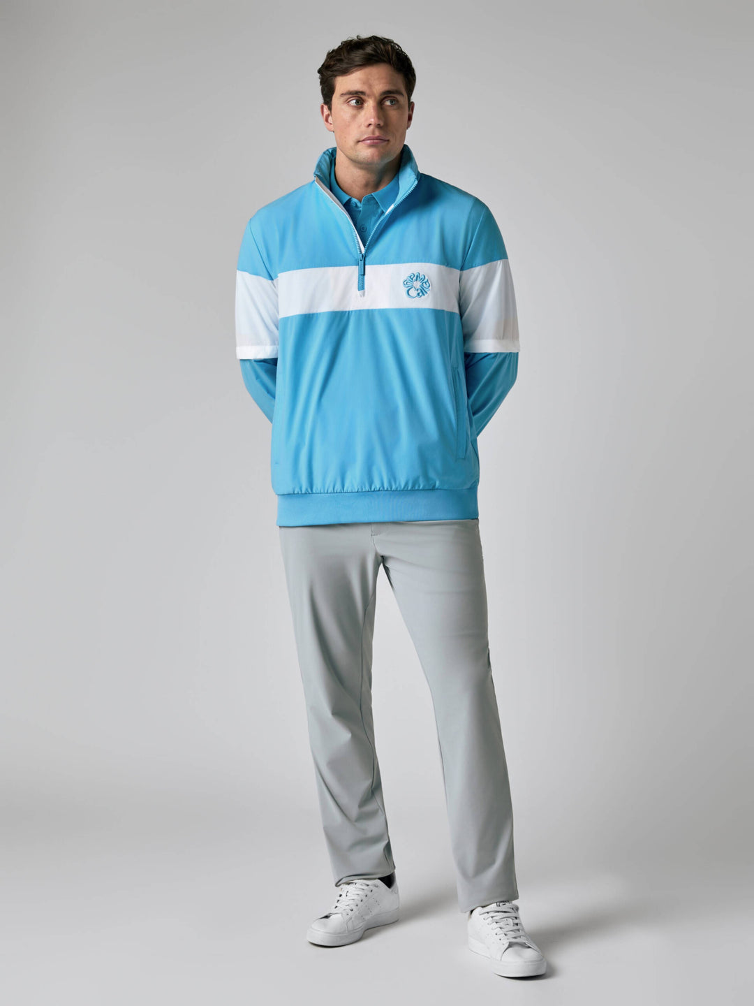 Callaway Legacy Collection™ Mens Half Zip Convertible Golf Rain Jacket-Jackets-Blue Blossom-S-Callaway