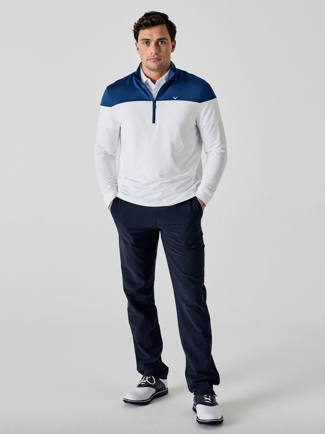 Callaway Legacy Collection™ Mens Logo Block 1/4 Zip Golf Sweater-Sweaters-Bright White-S-Callaway