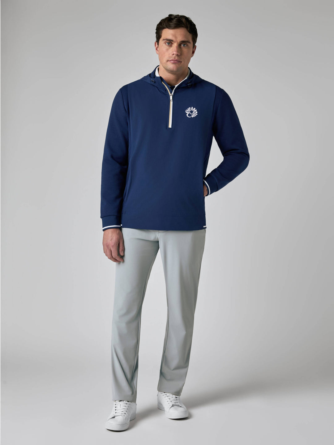 Callaway Legacy Collection™ Mens Mixed Media Hooded Quarter-Zip Golf Base Layer-Jackets-Medieval Blue-S-Callaway