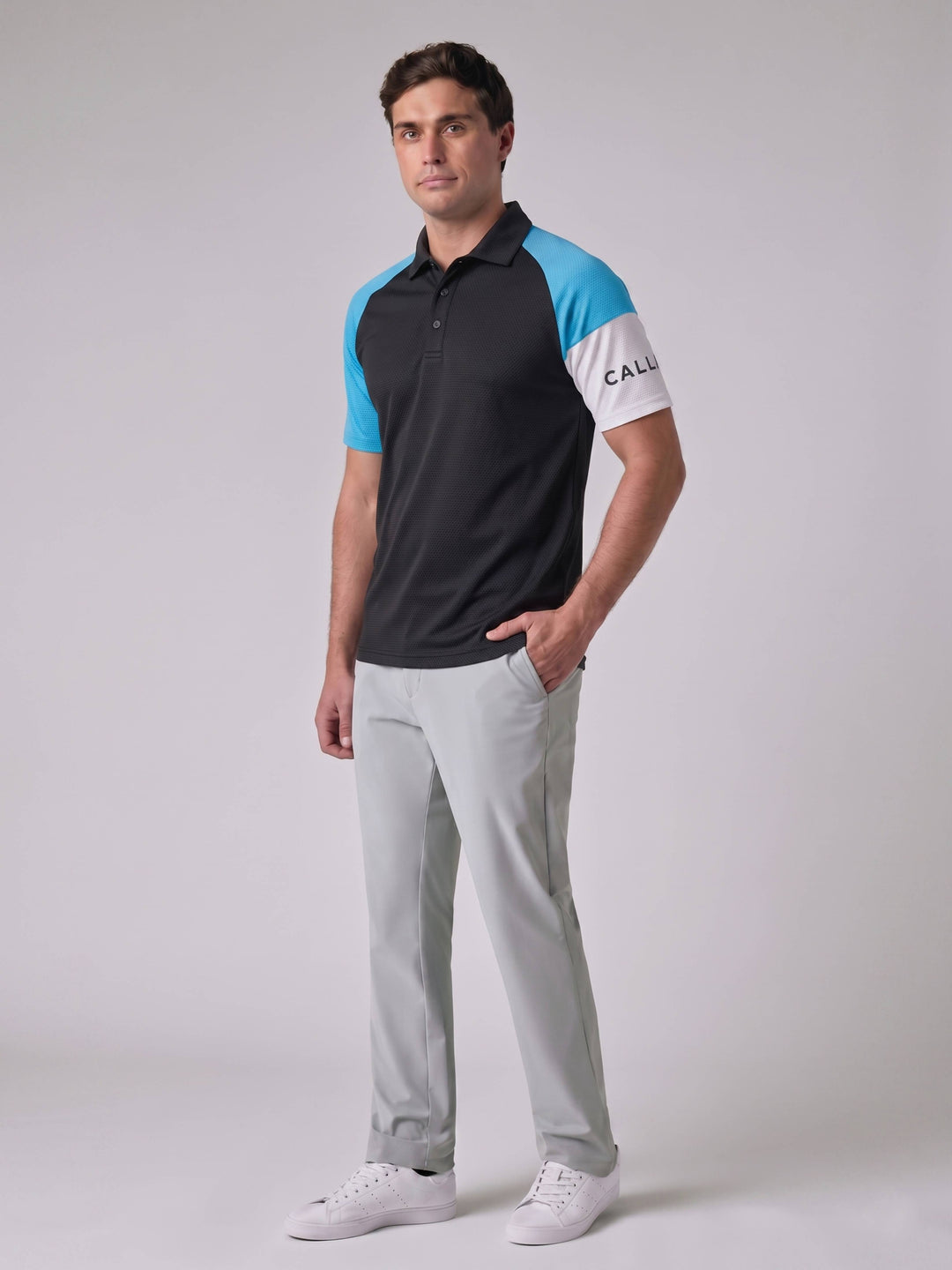 Callaway Legacy Collection™ Mens Split Logo Sleeve Block Patterned Golf Polo-Polos-Anthracite-S-Callaway