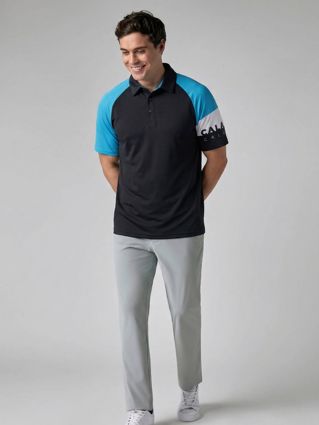 Callaway Legacy Collection™ Mens Split Logo Sleeve Block Patterned Golf Polo-Polos-Callaway