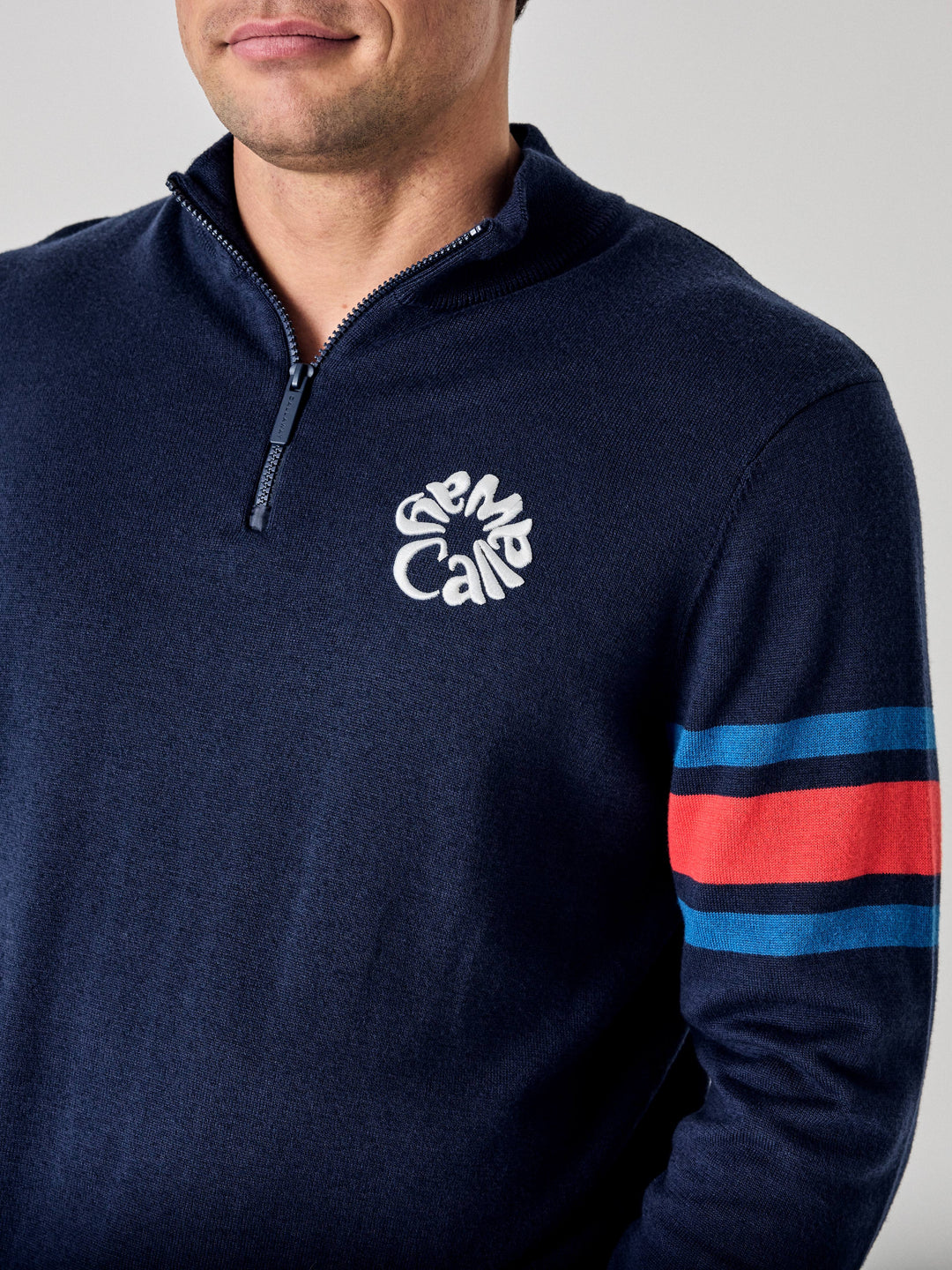 Callaway Legacy Collection™ Mens Triple Track Blocked Sleeve 1/4 Zip Golf Sweater-Sweaters-Medieval Blue-S-Callaway