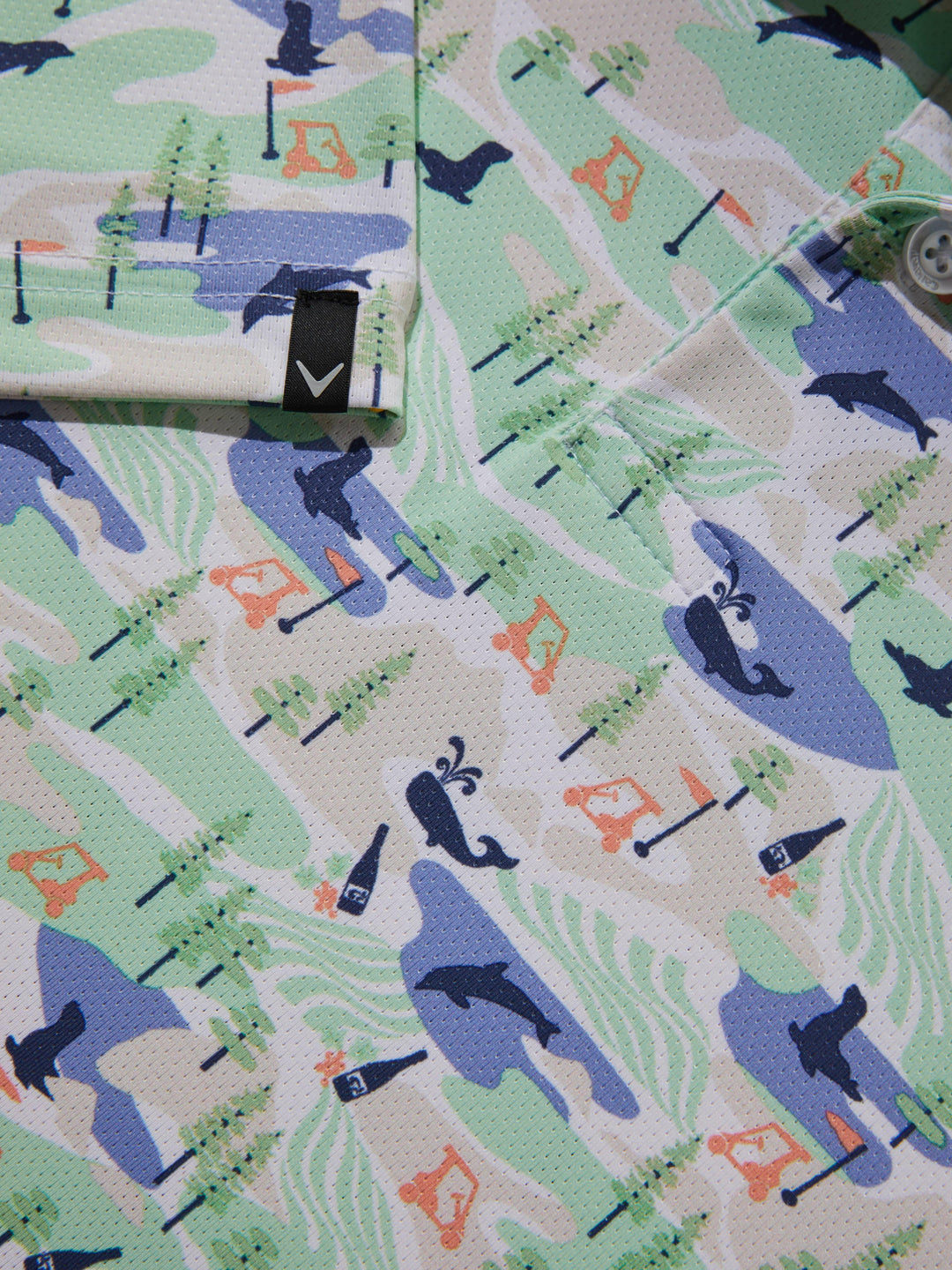 Abstract Coastal Print Golf Polo (Bright White) 