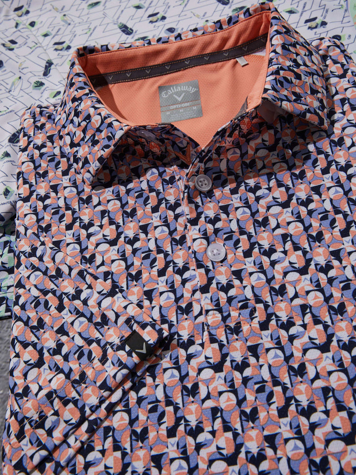 Abstract Golf Ball Print Golf Polo (Peach) 