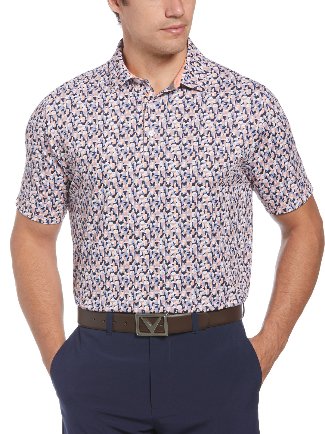 Abstract Golf Ball Print Golf Polo (Peach) 