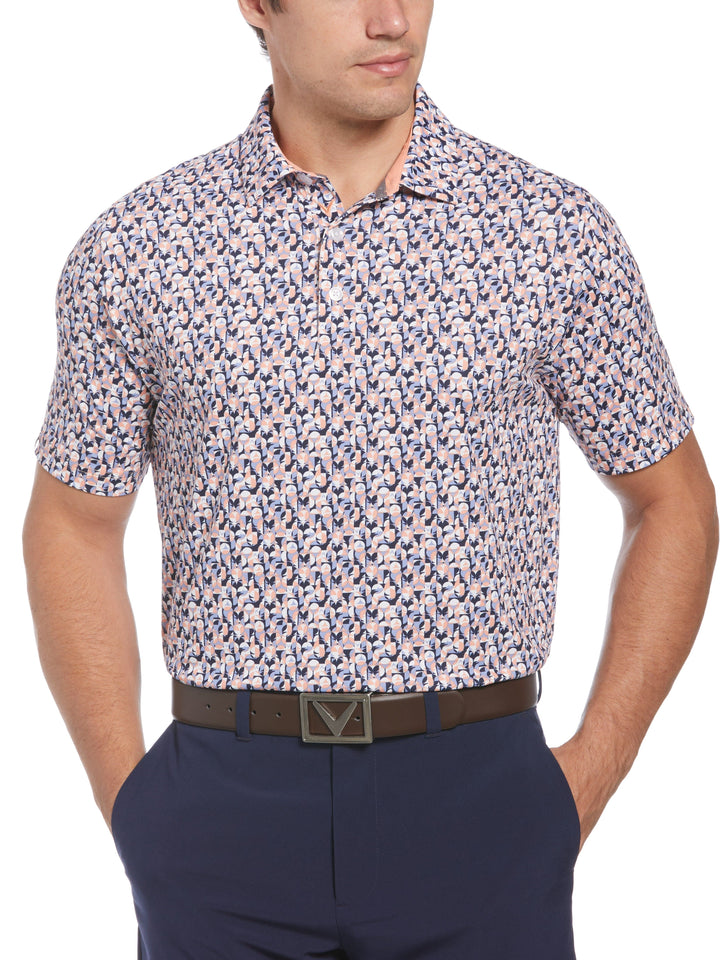 Abstract Golf Ball Print Golf Polo (Peach) 
