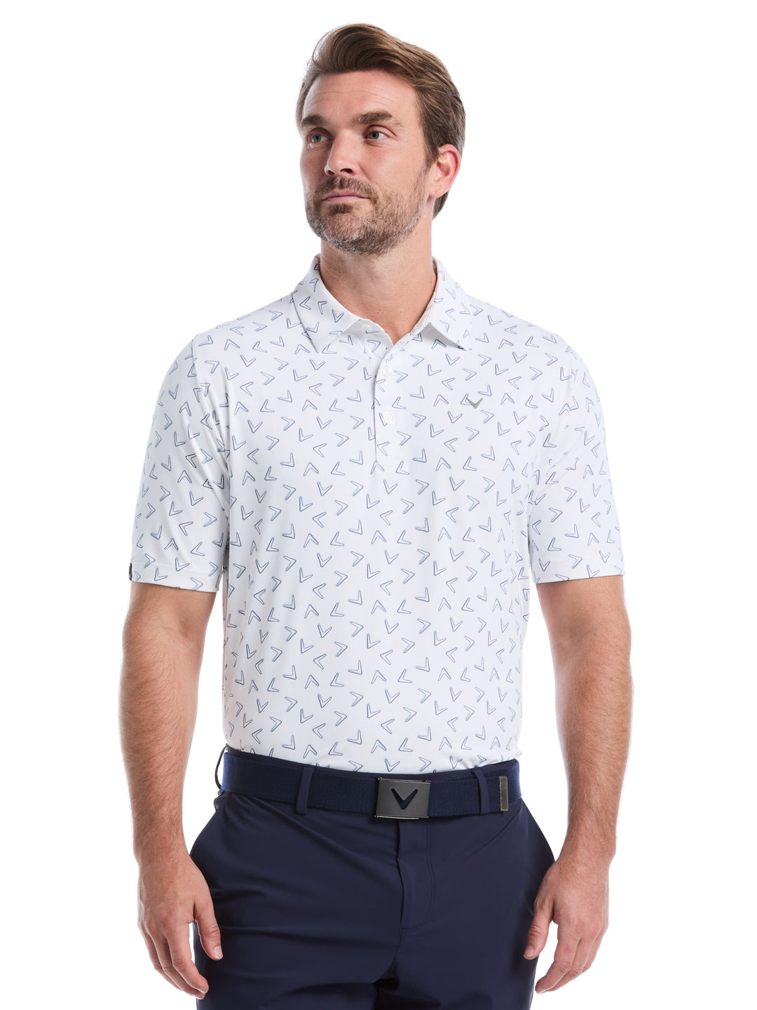 Mens All Over Chevron Printed Polo (Bright White) 