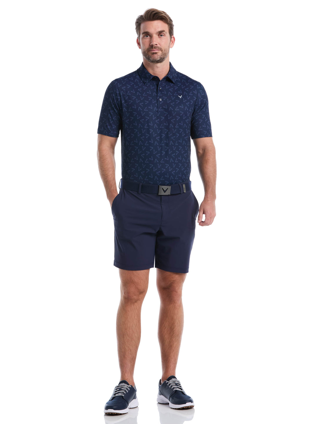All-Over Chevron Printed Golf Polo (Peacoat) 