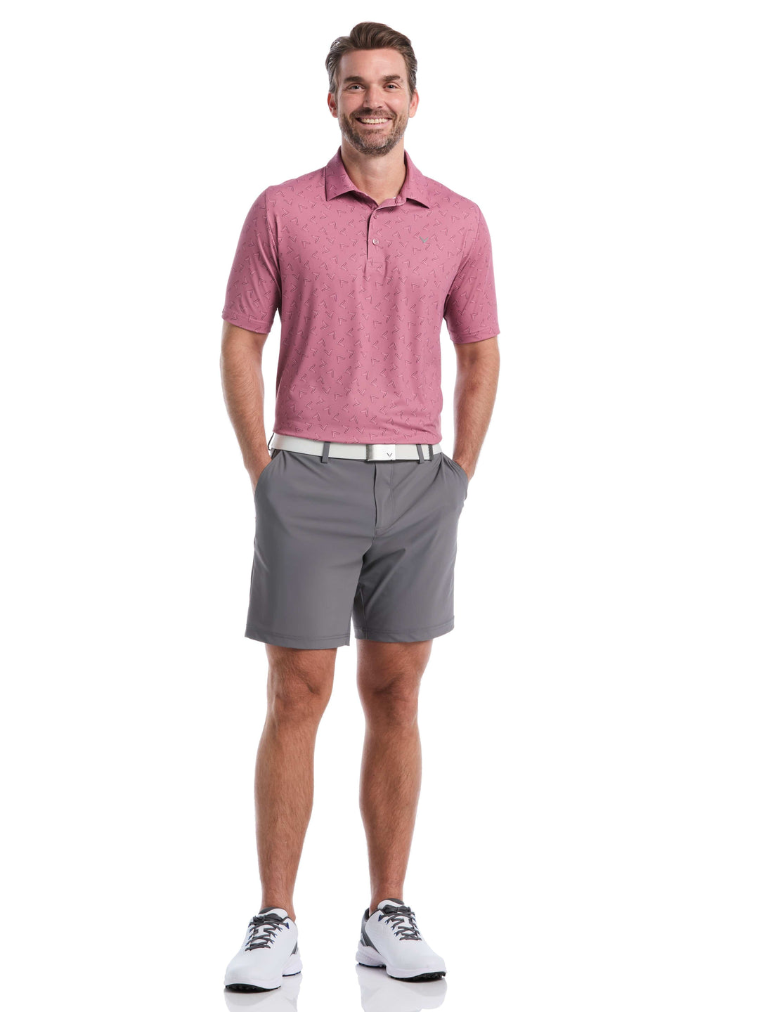 All-Over Chevron Printed Golf Polo (Mesa Rose) 